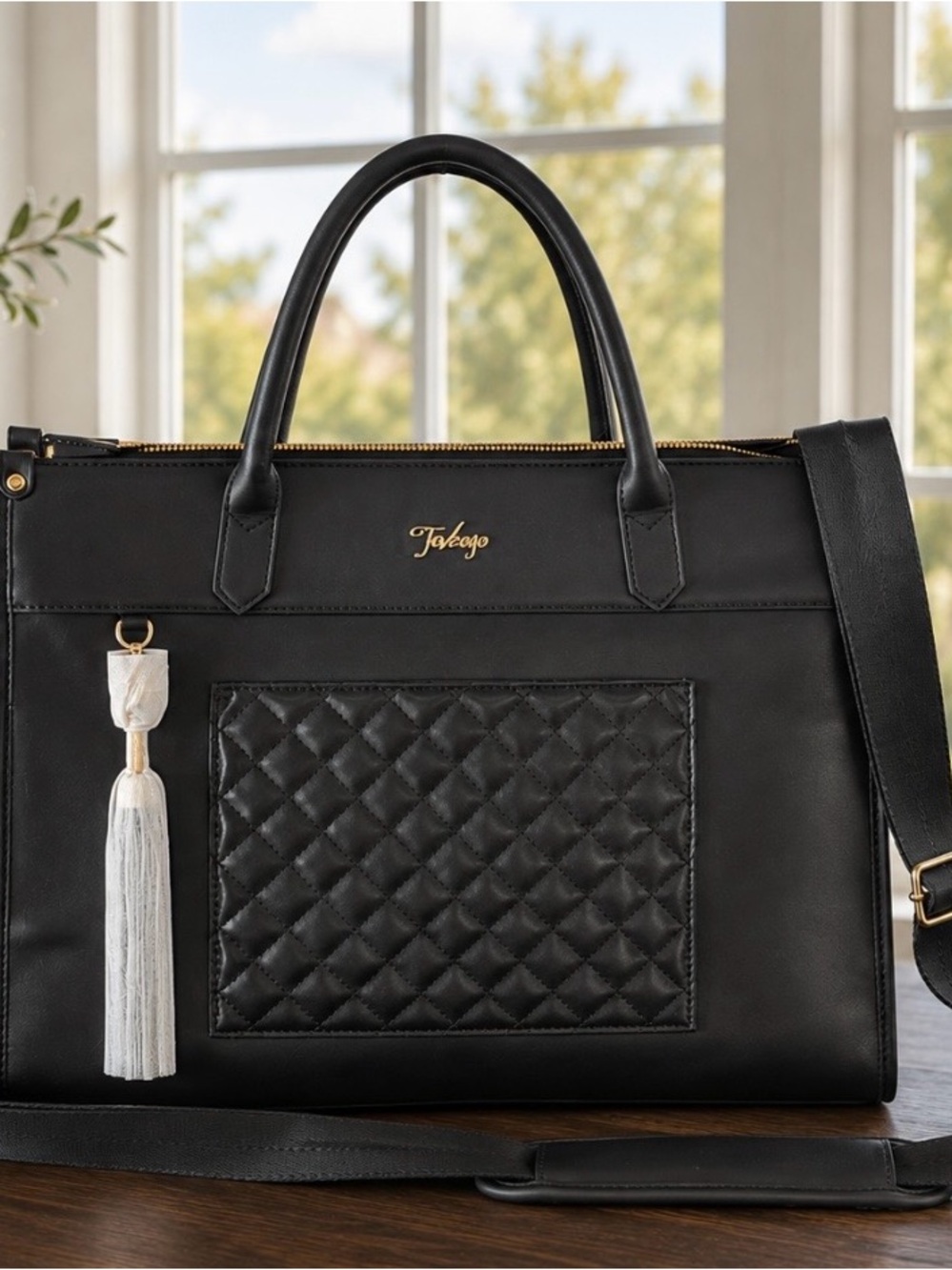 NEW Tokyo Black Laptop Tote Work Bag + Matching Clutch